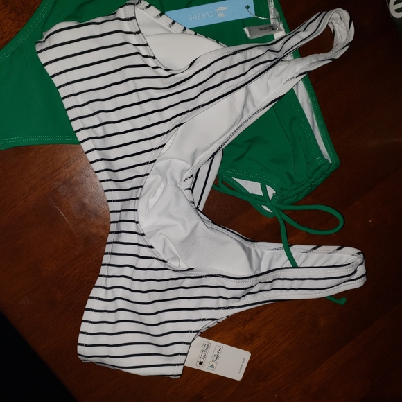Cupshe Stripe Bikini With Green Cinched Bottom - Picture 6 of 9